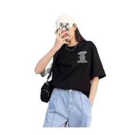 Trendseninle Nothing For Nothing Baskılı Siyah Oversize Kadın T-shirt