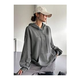 Trendseninle Number Baskılı Füme Boyamalı Gri Kapüşonlu Kadın Sweatshirt