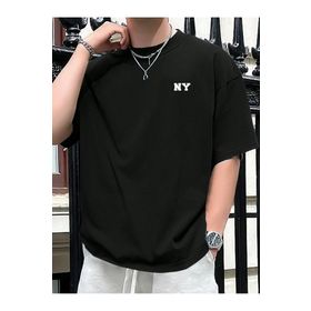 Trendseninle NY Baskılı Siyah Oversize Erkek T-shirt