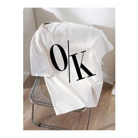 Trendseninle OK Baskılı Beyaz Oversize Kadın T-shirt