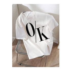 Trendseninle OK Baskılı Beyaz Oversize Kadın T-shirt