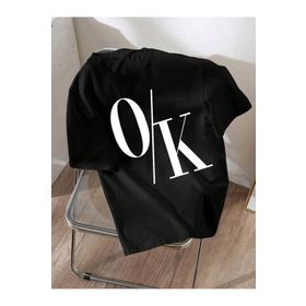 Trendseninle OK Baskılı Siyah Oversize Kadın T-shirt