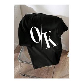 Trendseninle OK Baskılı Siyah Oversize Kadın T-shirt