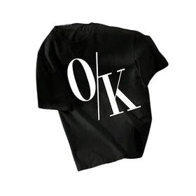 Trendseninle OK Baskılı Siyah Oversize Kadın T-shirt