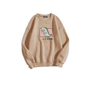 Trendseninle Önü Dinazor Vizon Baskılı Oversize Kadın Sweatshirt