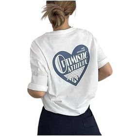Trendseninle Optimistic Baskı Beyaz Oversize Kadın T-shirt