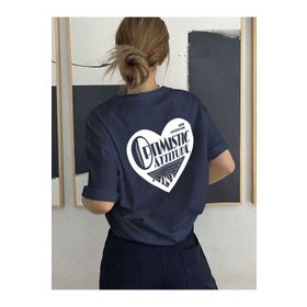 Trendseninle Optimistic Baskı Lacivert Oversize Kadın T-shirt