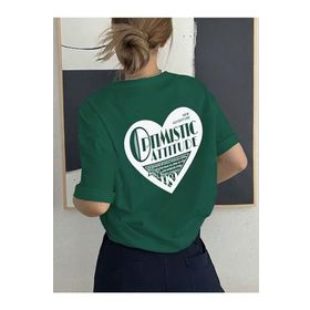 Trendseninle Optimistic Baskı Nefti Yeşil Oversize Kadın T-shirt
