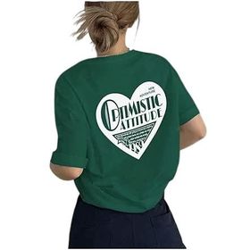Trendseninle Optimistic Baskı Nefti Yeşil Oversize Kadın T-shirt