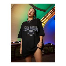 Trendseninle Palm Springs Baskılı Siyah Oversize Kadın T-shirt