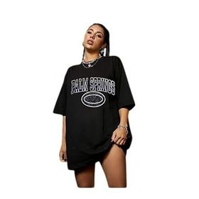 Trendseninle Palm Springs Baskılı Siyah Oversize Kadın T-shirt