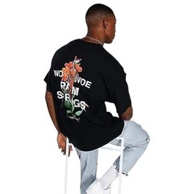 Trendseninle Palmiye Sırt Baskılı Siyah Oversize Siyah Erkek T-shirt