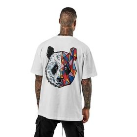 Trendseninle Panda Baskılı Beyaz Oversize Erkek T-shirt