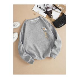 Trendseninle Papatya Baskılı Gri Bisiklet Yaka Kadın Sweatshirt