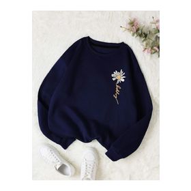 Trendseninle Papatya Baskılı Lacivert Bisiklet Yaka Kadın Sweatshirt