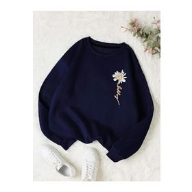 Trendseninle Papatya Baskılı Lacivert Bisiklet Yaka Kadın Sweatshirt