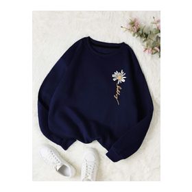 Trendseninle Papatya Baskılı Lacivert Bisiklet Yaka Kadın Sweatshirt