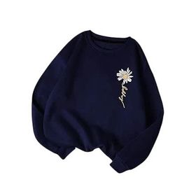Trendseninle Papatya Baskılı Lacivert Bisiklet Yaka Kadın Sweatshirt