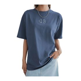 Trendseninle Penguen Baskılı İndigo Mavi Oversize Kadın T-shirt