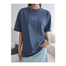 Trendseninle Penguen Baskılı İndigo Mavi Oversize Kadın T-shirt