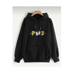 Trendseninle Piiz Yazı Baskılı Siyah-Beyaz Kadın Sweatshirt