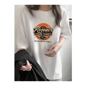 Trendseninle Repair Baskılı Beyaz Oversize Kadın T-shirt