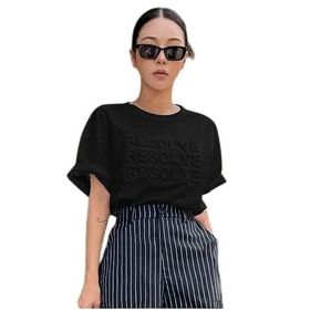 Trendseninle Resolve Baskılı Siyah Oversize Kadın T-shirt