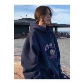 Trendseninle Resounde Creativity Baskılı Lacivert Kapüşonlu Kadın Sweatshirt