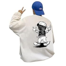 Trendseninle Şapkalı Ayıcık Baskılı Beyaz Oversize Erkek Sweatshirt