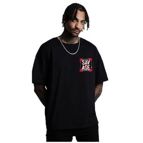 Trendseninle Savage Açık Siyah Oversize Baskılı Erkek T-shirt