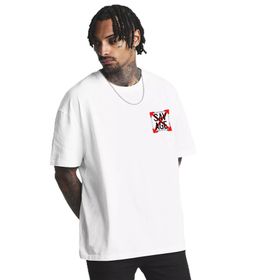 Trendseninle Savage Beyaz2 Oversize Baskılı Erkek T-shirt
