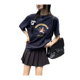 Trendseninle Scade Board Club Baskılı Lacivert Oversize Kadın T-shirt