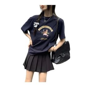 Trendseninle Scade Board Club Baskılı Lacivert Oversize Kadın T-shirt