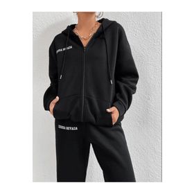 Trendseninle Sierra Nevada Baskılı Siyah Hırka Jogger Oversize Kadın Eşofman Takımı