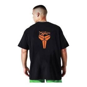 Trendseninle Siyah Turuncu İmzalı Koyu Siyah Oversize Erkek T-shirt