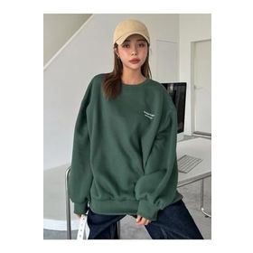 Trendseninle Staggertly Baskılı Nefti Yeşili Bisiklet Yaka Kadın Sweatshirt