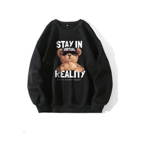 Trendseninle Stay In Baskılı Siyah Oversize Kadın Sweatshirt