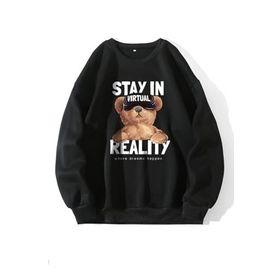 Trendseninle Stay In Baskılı Siyah Oversize Kadın Sweatshirt