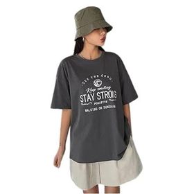 Trendseninle Stay Strong Baskılı Füme Oversize Kadın T-shirt