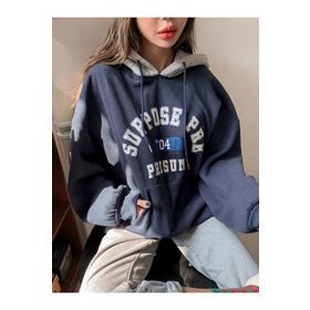 Trendseninle Suppose Baskılı Lacivert Oversize Kadın Sweatshirt