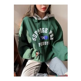 Trendseninle Suppose Baskılı Yeşil Oversize Kadın Sweatshirt