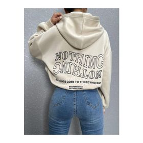 Trendseninle Ters Düz Nothing Baskılı Bej Oversize Kadın Sweatshirt