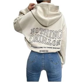 Trendseninle Ters Düz Nothing Baskılı Bej Oversize Kadın Sweatshirt