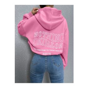 Trendseninle Ters Düz Nothing Baskılı Pembe Oversize Kadın Sweatshirt