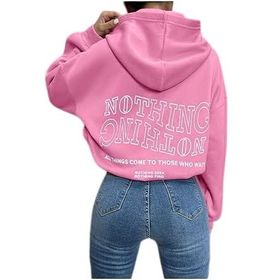 Trendseninle Ters Düz Nothing Baskılı Pembe Oversize Kadın Sweatshirt