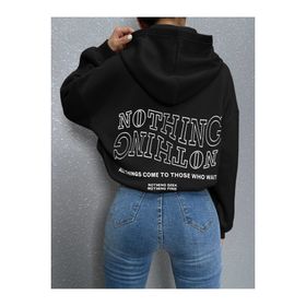 Trendseninle Ters Düz Nothing Baskılı Siyah Oversize Kadın Sweatshirt