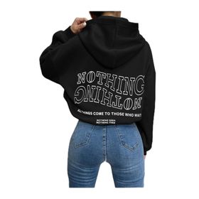 Trendseninle Ters Düz Nothing Baskılı Siyah Oversize Kadın Sweatshirt