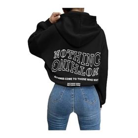 Trendseninle Ters Düz Nothing Baskılı Siyah Oversize Kadın Sweatshirt