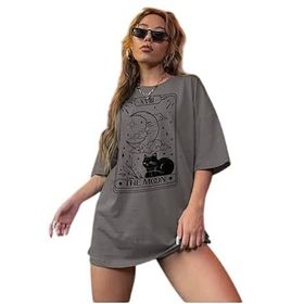 Trendseninle The Moon Baskılı Füme Bisiklet Yaka Oversize Kadın T-shirt