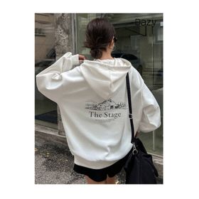 Trendseninle The Stage Baskılı Beyaz Kapüşonlu Kadın Sweatshirt